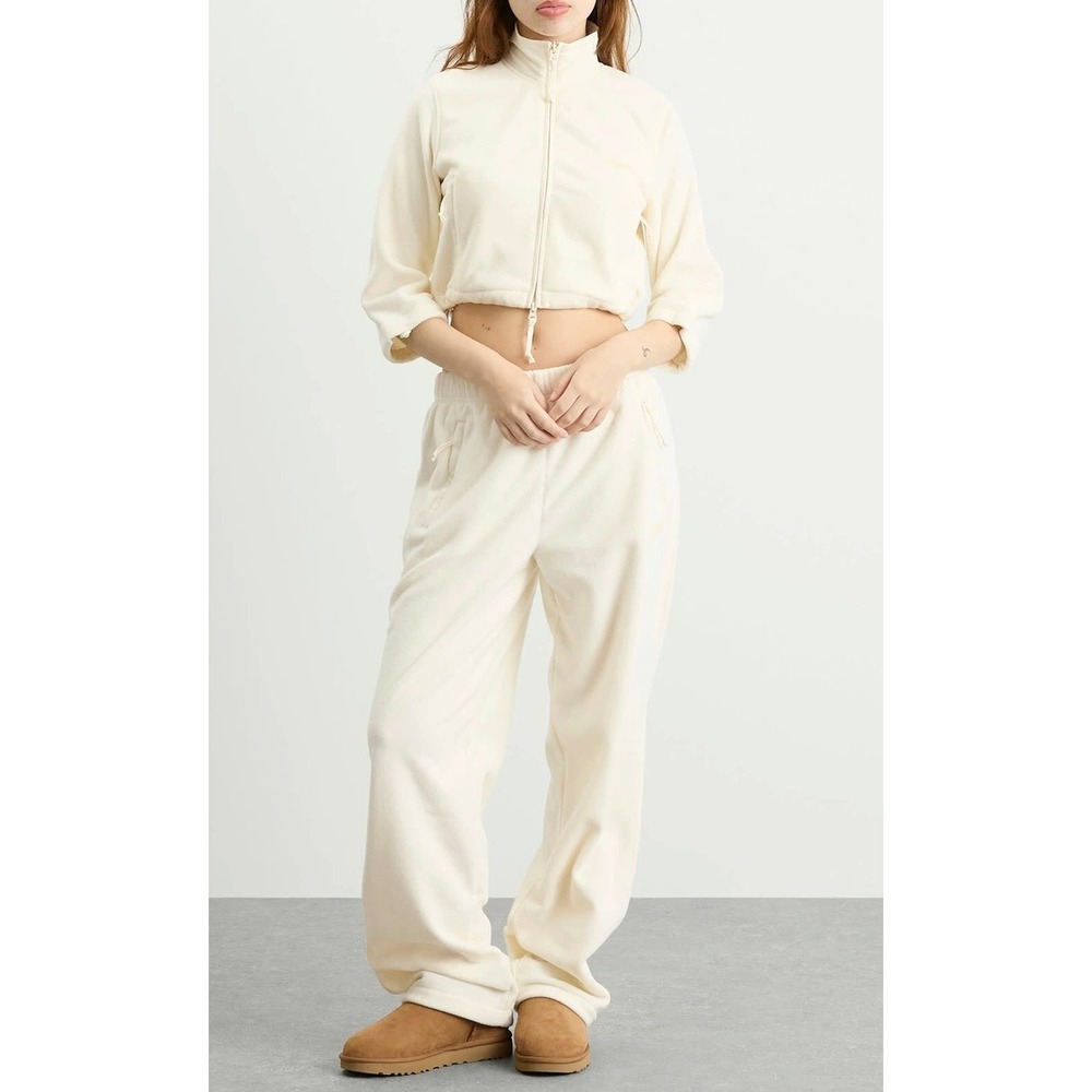 SKIMS Women Fleece Lounge Cargo Pants Ecru Off White Straight Leg Sweatpants - Picture 4 of 5